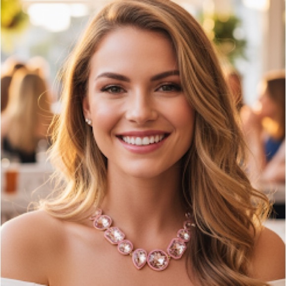 Urban Outfitters PIPER STATEMENT GEM CHOKER NECKLACE IN PINK - Picture 1 of 4